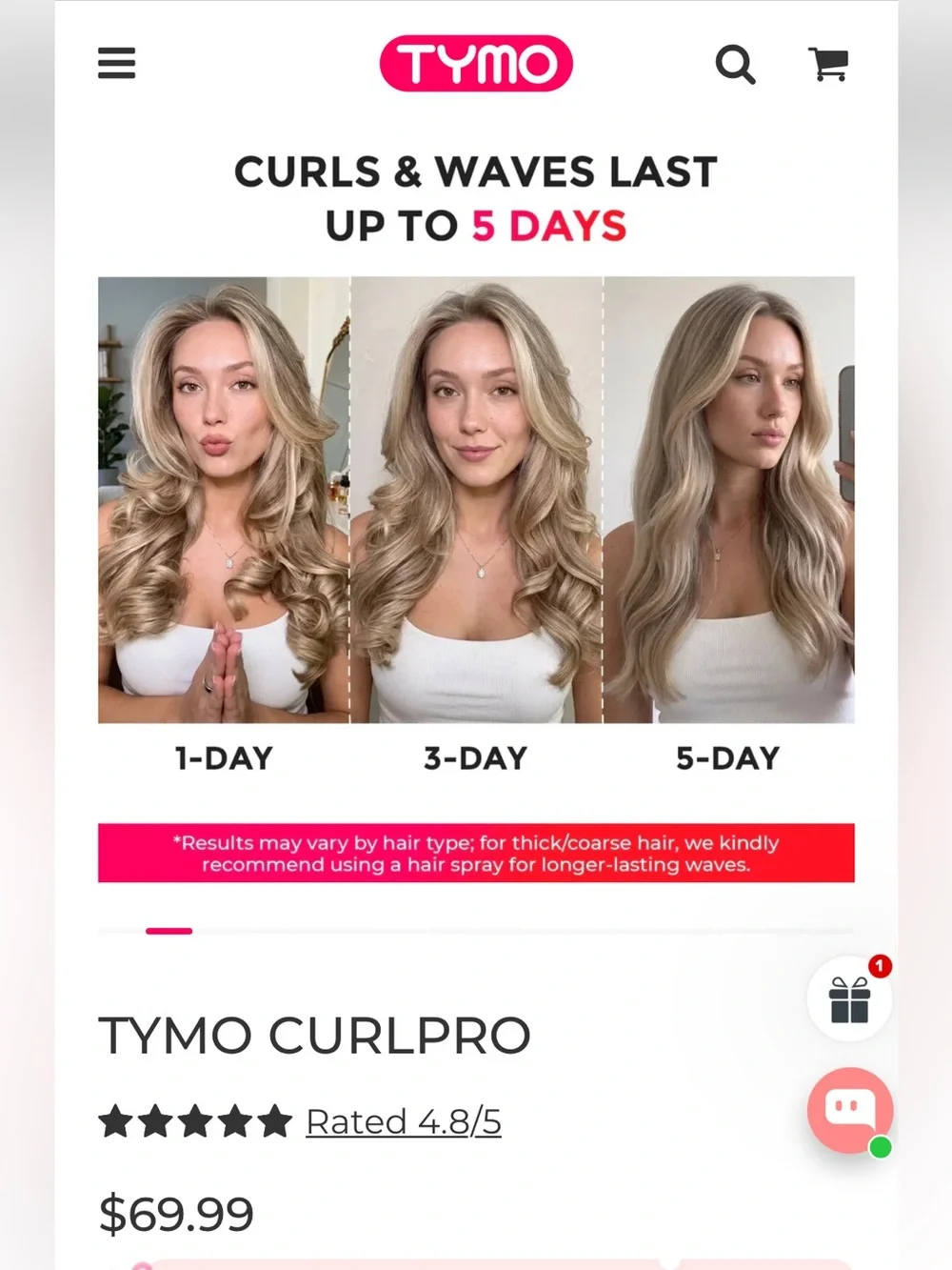 TYMO Rose Gold Automatic Curling Iron for Women - Rose Gold